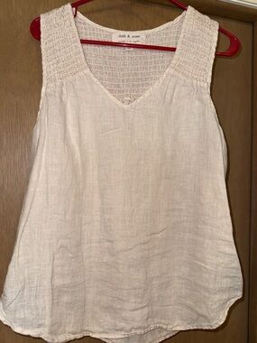 cloth & stone Cream Linen Smocked-Shoulder Tank XL